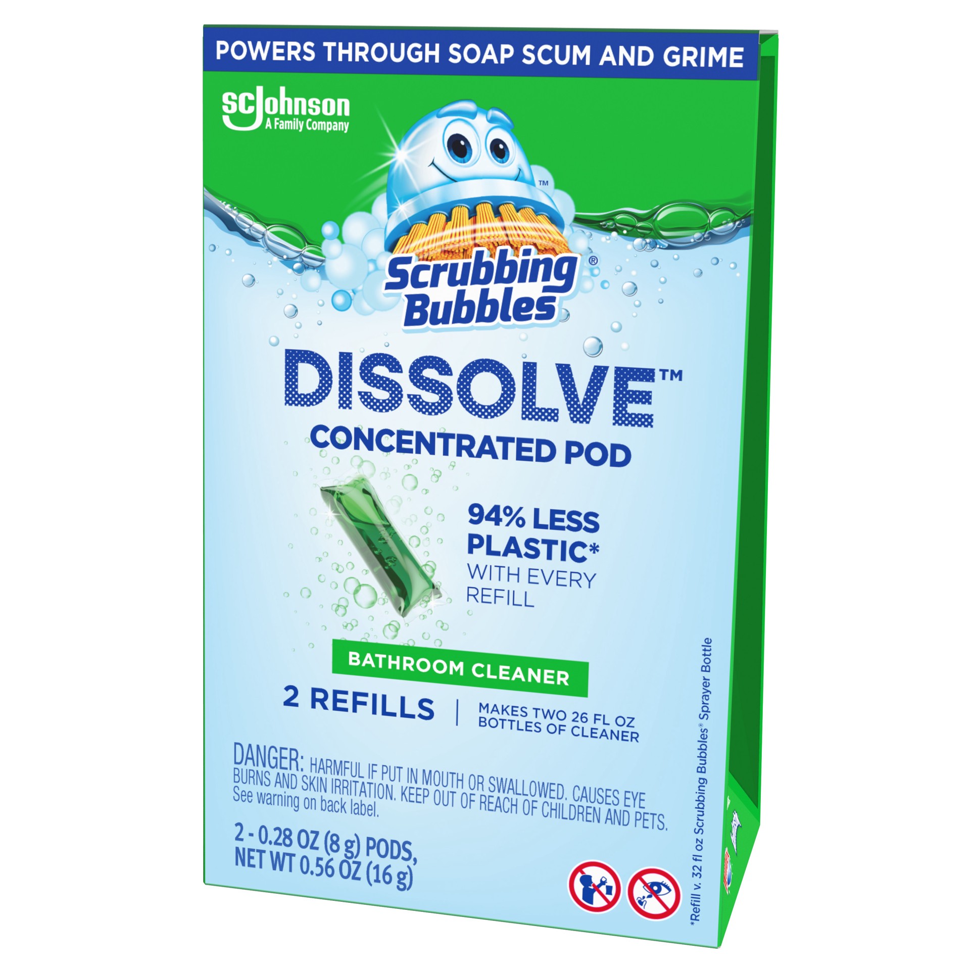 slide 2 of 5, Scrubbing Bubbles Dissolve Concentrated Pod Bathroom and Shower Cleaner, 2 Concentrated Dissolvable Refill Pods, 0.20 fl oz