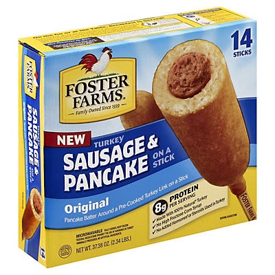 slide 1 of 1, Foster Farms Turkey Sausage & Pancake On A Stick, 14 ct