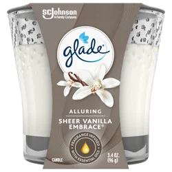 Glade Scented Candle Jar, Sheer Vanilla Embrace, Fragrance Infused with Essential Oils, 3.4 oz