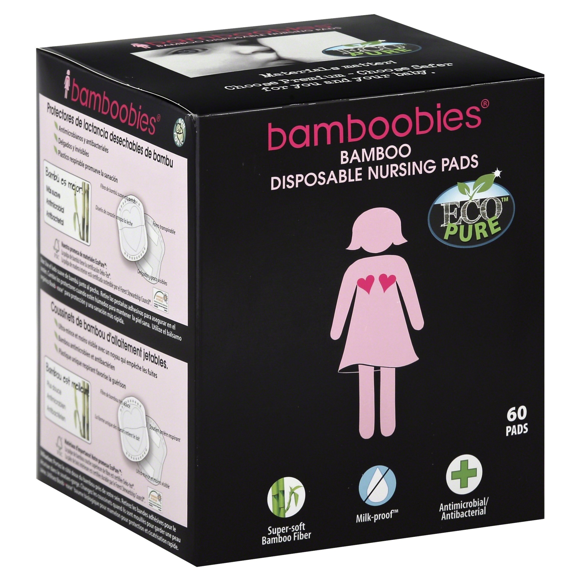 slide 1 of 1, boob-ease Bamboobies Bamboo Disposable Nursing Pads, 60 ct