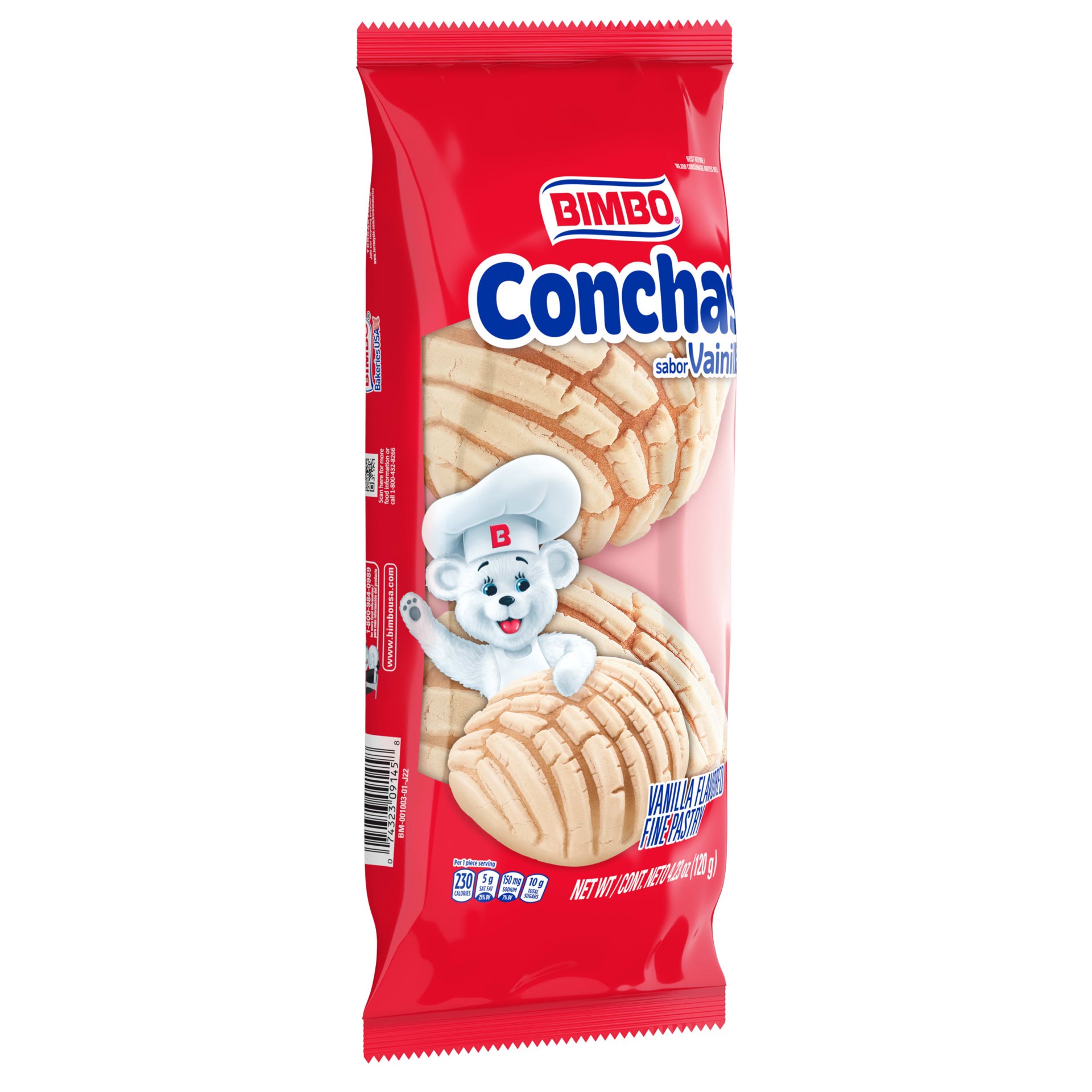 slide 1 of 14, Bimbo Conchas Vanilla Fine Pastry, 2 count, Pastries, 4.23 oz Bag, 2 ct