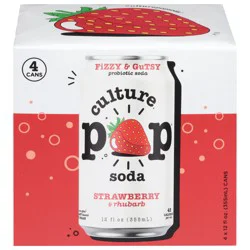 Culture Pop Strawberry Rhubarb Probiotic Soda, 4 - 12 fl oz Cans