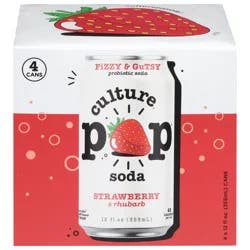 Culture Pop Strawberry Rhubarb Probiotic Soda, 4 - 12 fl oz Cans