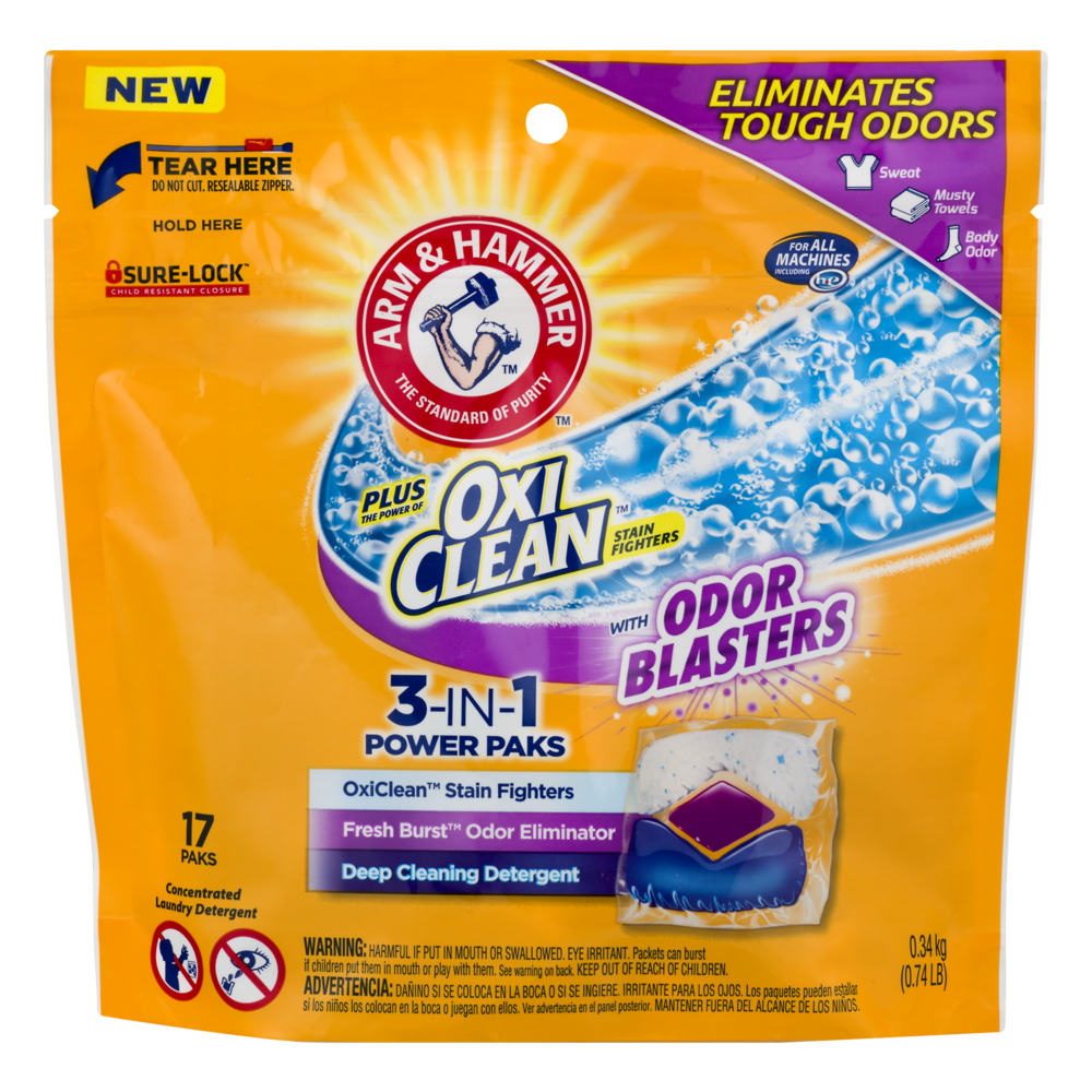 slide 1 of 1, ARM & HAMMER Odor Blasters Laundry Detergent Pacs, 17 ct
