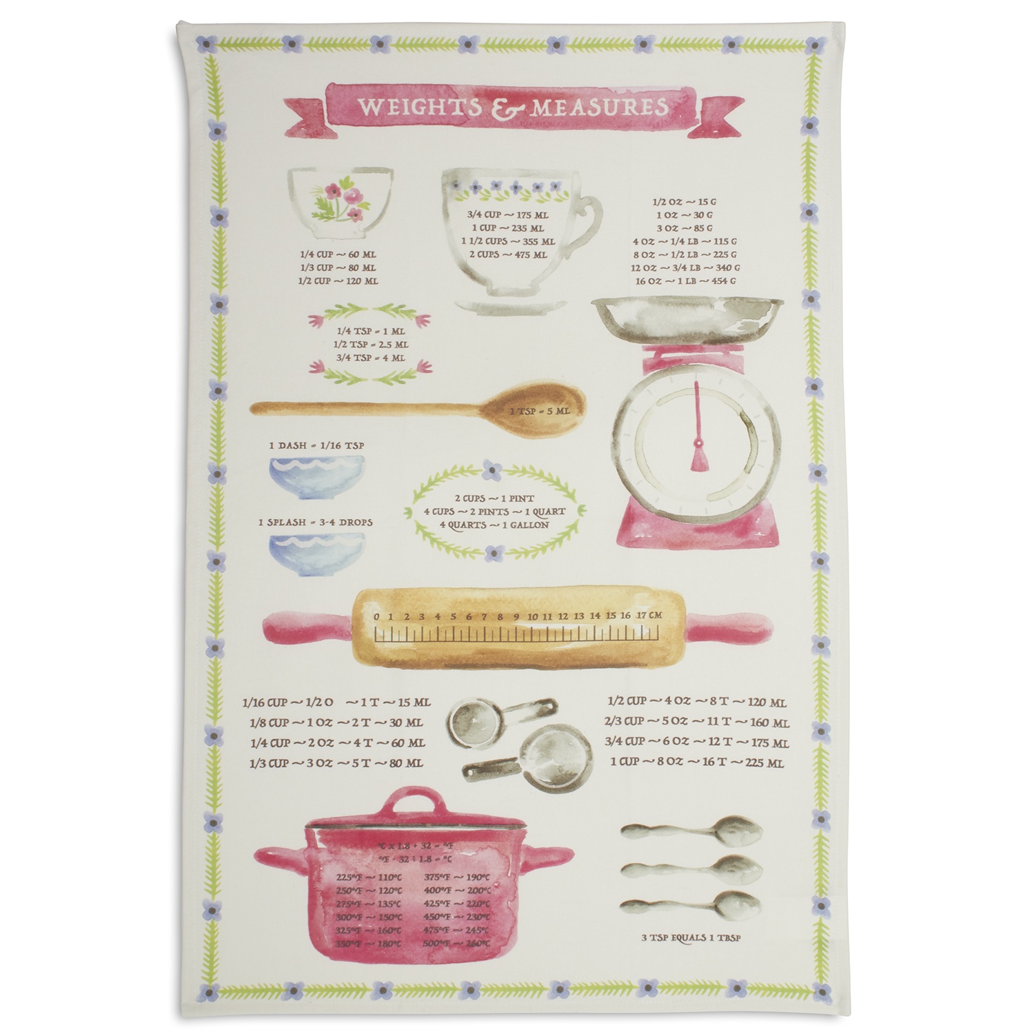slide 1 of 1, Sur La Table Weights and Measures Kitchen Towel, 28 in x 18 in