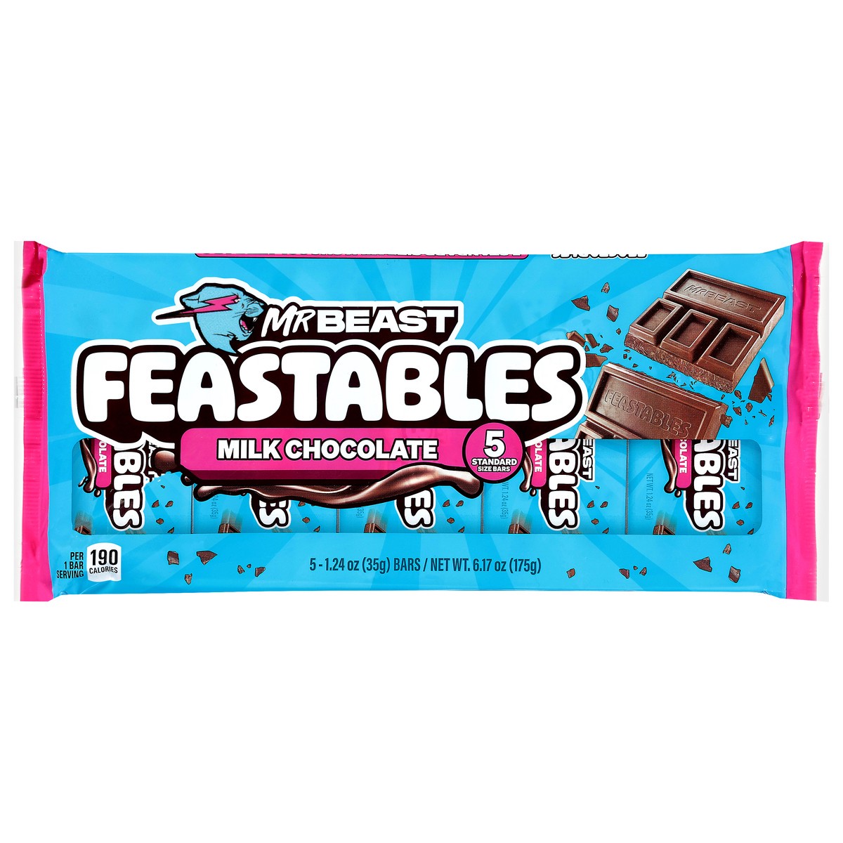 slide 1 of 14, Feastables Standard Size Bars Milk Chocolate 5 - 1.24 oz Bars, 5 ct