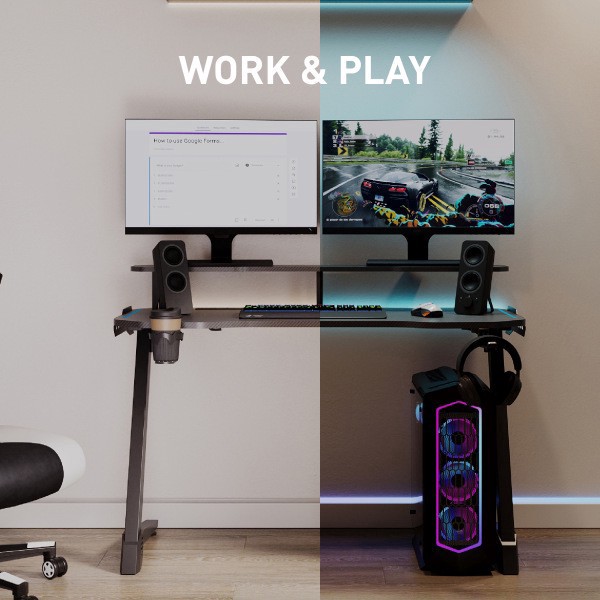 slide 8 of 10, RS Gaming™ Venno 2.0 RGB Gaming Computer Desk with Hutch & Integrated Power, Black, BIFMA Compliant, 1 ct