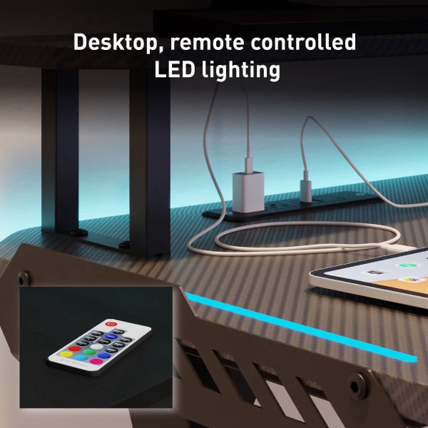 slide 4 of 10, RS Gaming™ Venno 2.0 RGB Gaming Computer Desk with Hutch & Integrated Power, Black, BIFMA Compliant, 1 ct