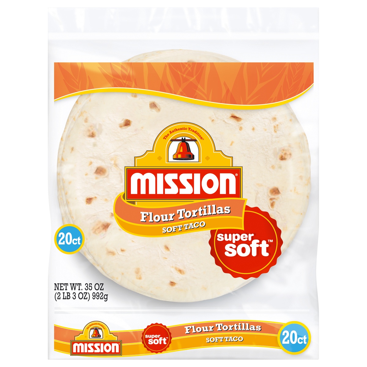 slide 1 of 1, Mission Taco Size Super Soft Flour Tortillas - 35oz/20ct, 