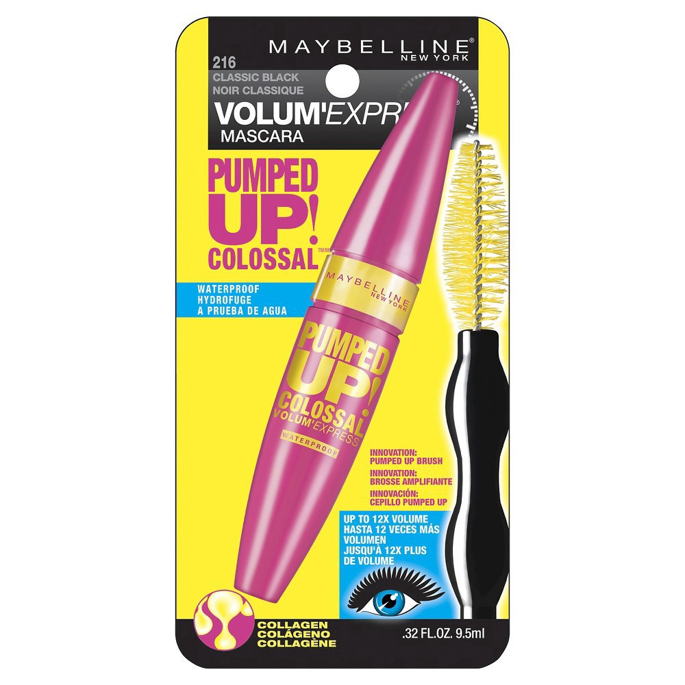 slide 3 of 5, Maybelline Volum' Express Pumped Up! Colossal Mascara - 216 Waterproof Classic Black - 0.32 fl oz, 0.32 fl oz