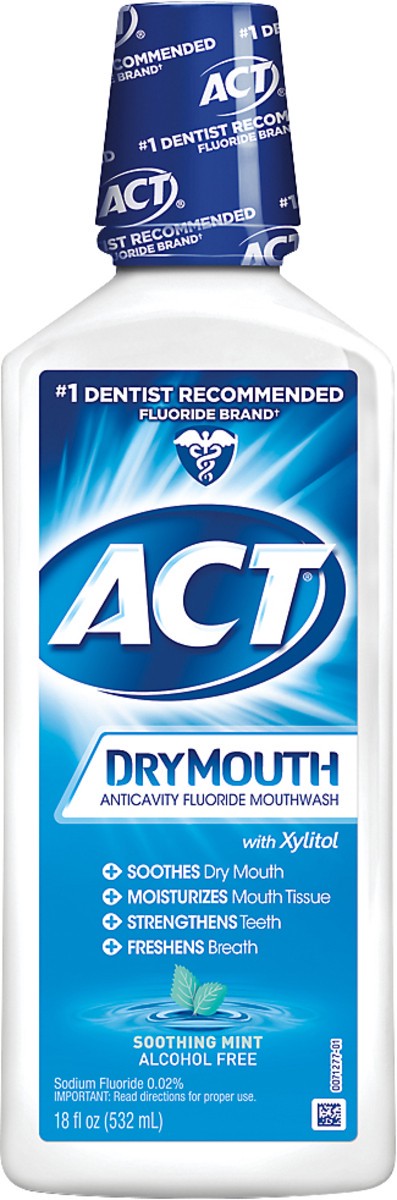 slide 1 of 7, ACT Dry Mouth Anticavity Fluoride Soothing Mint Mouthwash 18 oz, 18 oz