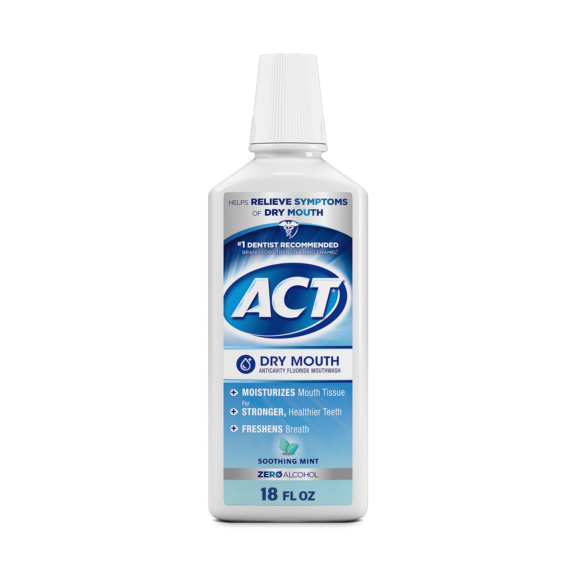 slide 1 of 7, ACT Dry Mouth Anticavity Fluoride Mouthwash with Xylitol, Soothing Mint, 18 fl. oz., 18 oz