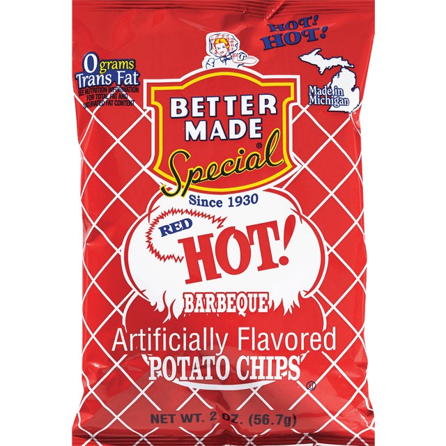 slide 1 of 1, Better Made Hot Bbq Potato Chips, 2 oz