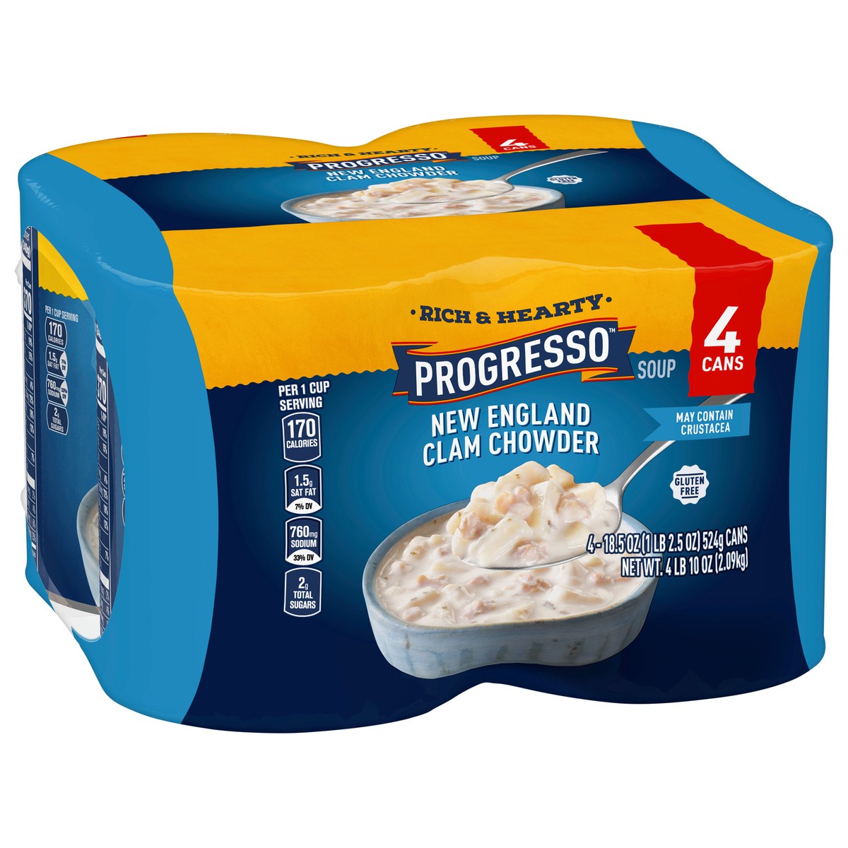slide 5 of 9, Progresso Rich & Hearty, New England Clam Chowder Soup, 18.5 oz., 4 Pack, 4 ct