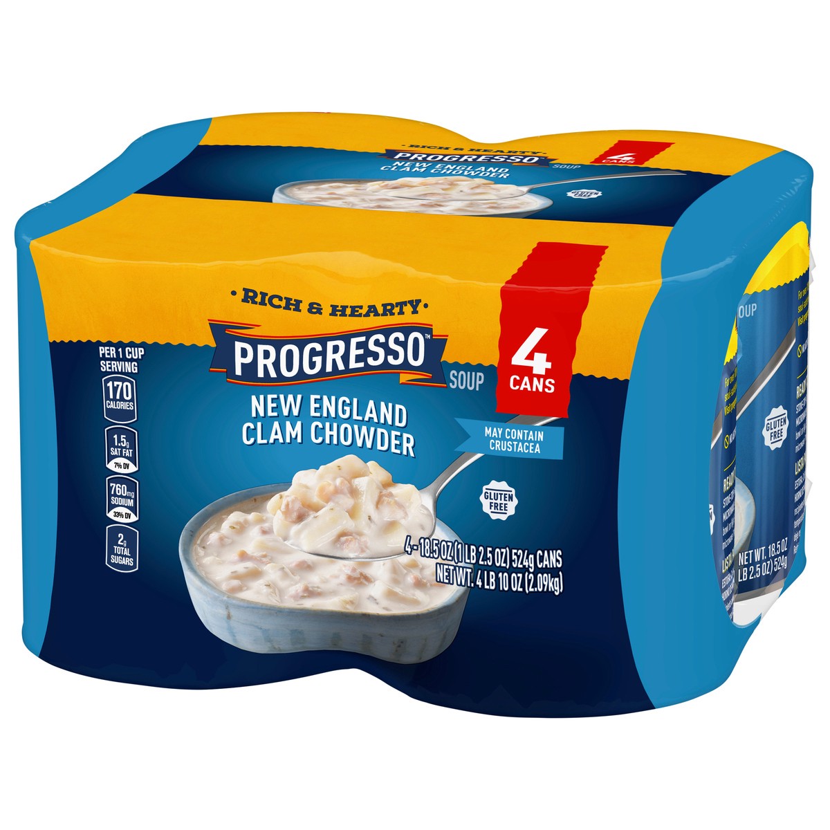 slide 8 of 9, Progresso Rich & Hearty, New England Clam Chowder Soup, 18.5 oz., 4 Pack, 4 ct