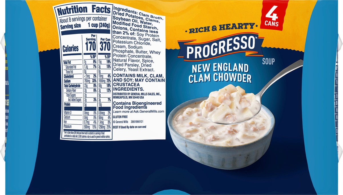 slide 2 of 9, Progresso Rich & Hearty, New England Clam Chowder Soup, 18.5 oz., 4 Pack, 4 ct