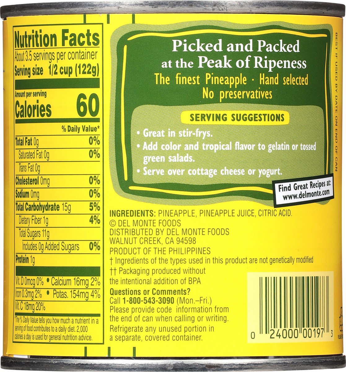 slide 7 of 9, Del Monte Pineapple Chunks In 100% Juice (Can), 15.25 oz