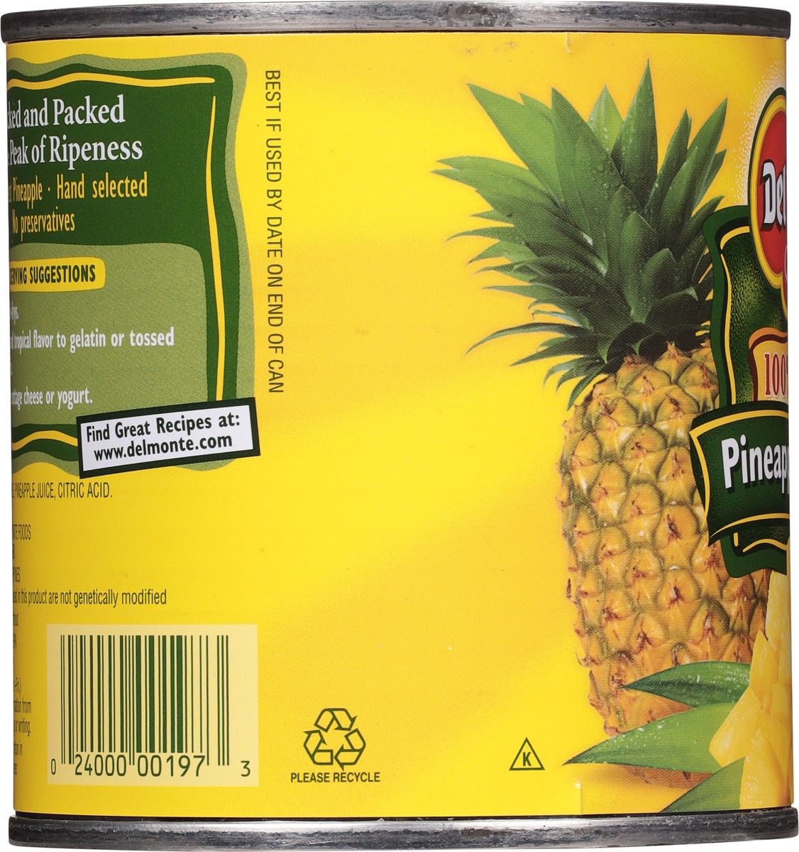 slide 8 of 9, Del Monte Pineapple Chunks In 100% Juice (Can), 15.25 oz