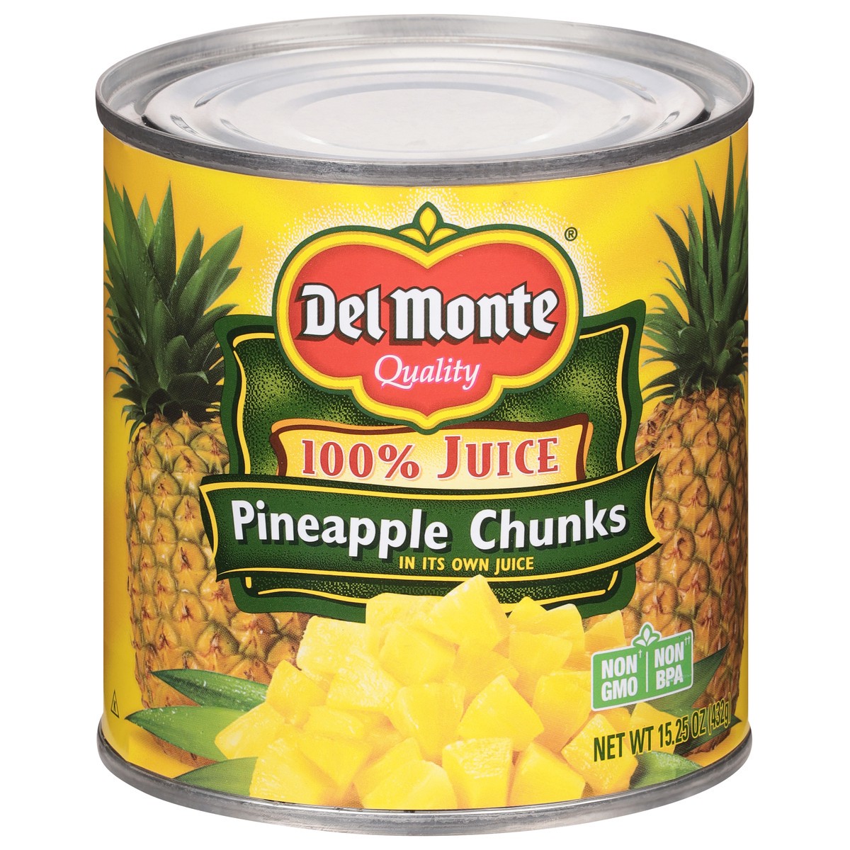 slide 1 of 9, Del Monte Pineapple Chunks In 100% Juice (Can), 15.25 oz