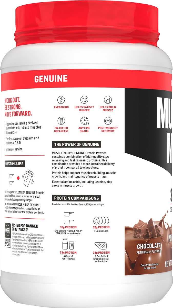 slide 4 of 6, CytoSport Muscle Milk Chocolate Ultimate Lean Muscle Protein, 39.7 oz