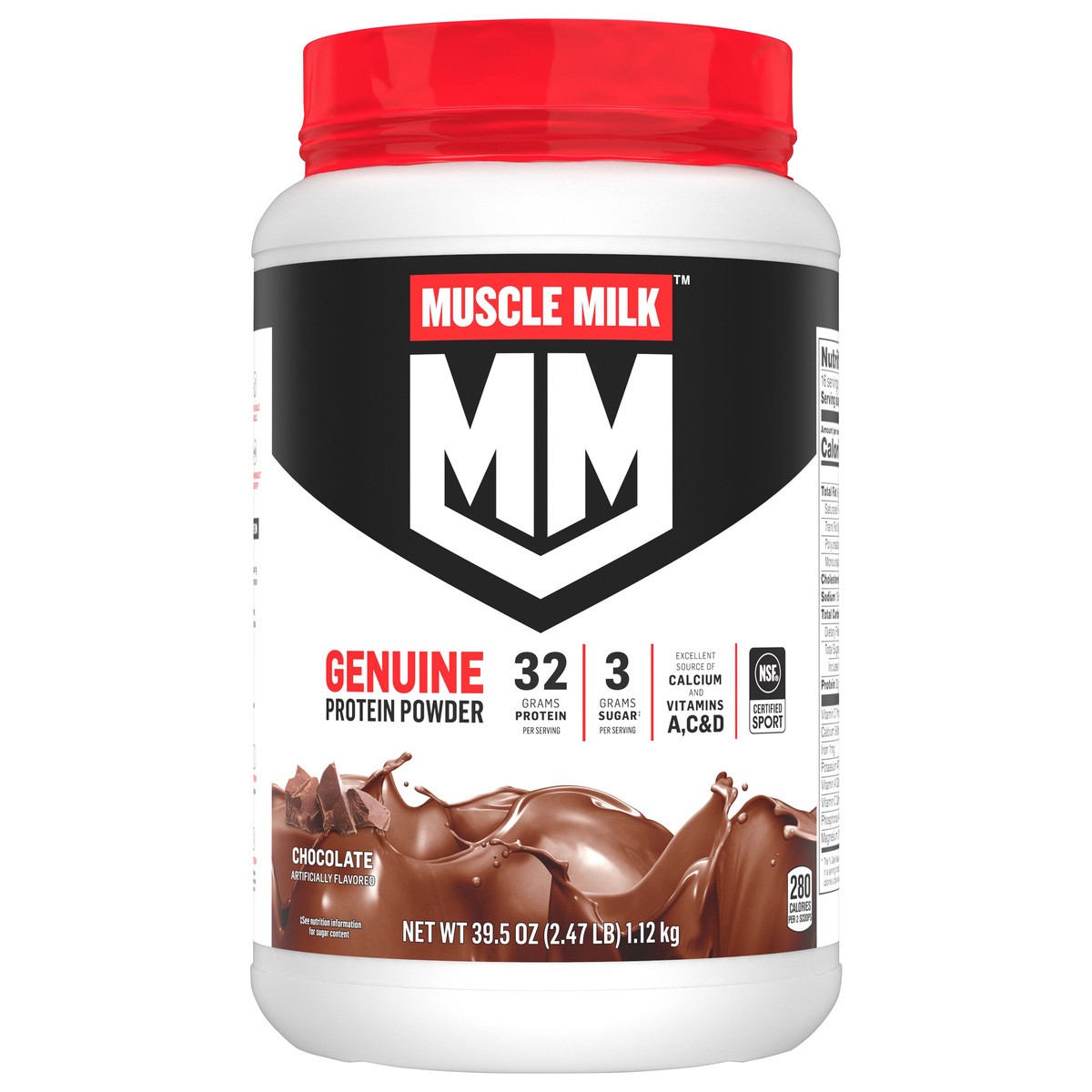 slide 4 of 9, Muscle Milk Genuine Protein Powder Chocolate Artificially Flavored 39.5 Oz, 39.7 oz