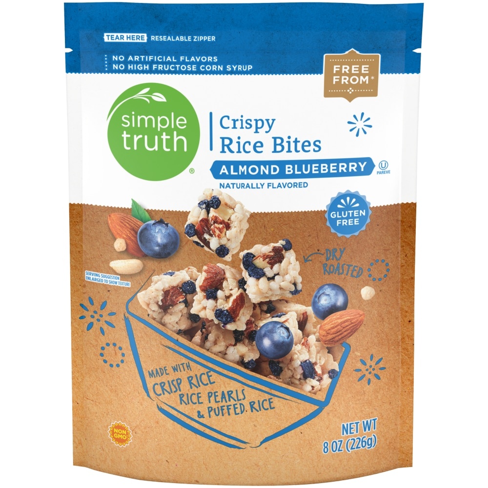 slide 1 of 1, Simple Truth Gluten Free Almond Blueberry Crispy Rice Bites Bag, 8 oz