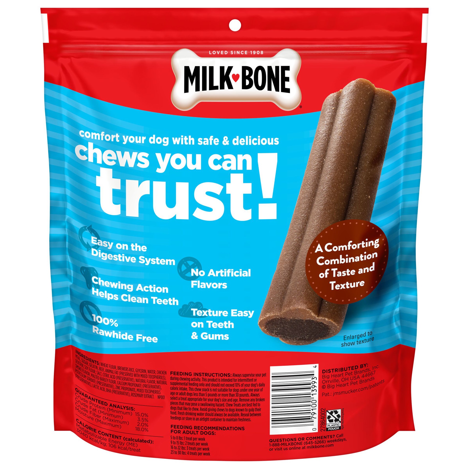 slide 2 of 9, Milk-Bone Mini Comfort Chews, Dog Chews with Unique Chewy Texture and Real Beef, 22.2 Oz. Bag of 18 Chews, 18 ct