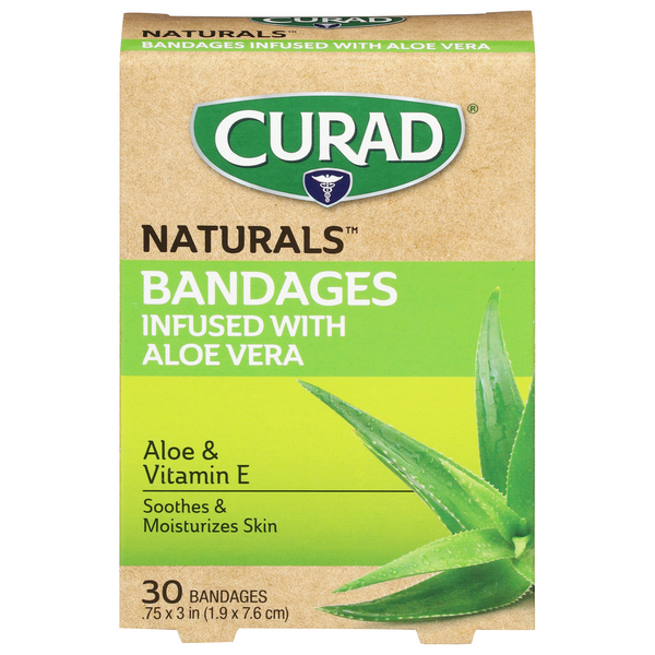 slide 1 of 1, Curad Naturals Bandages Infused with Aloe Vera, 30 ct
