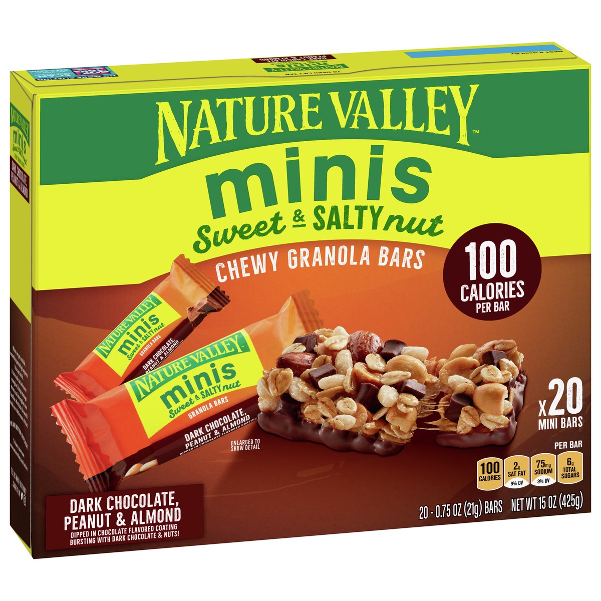 slide 8 of 9, Nature Valley Mini Granola Bars, Sweet and Salty Nut, Dark Chocolate Peanut Almond, 20 Bars, 15 OZ, 20 ct