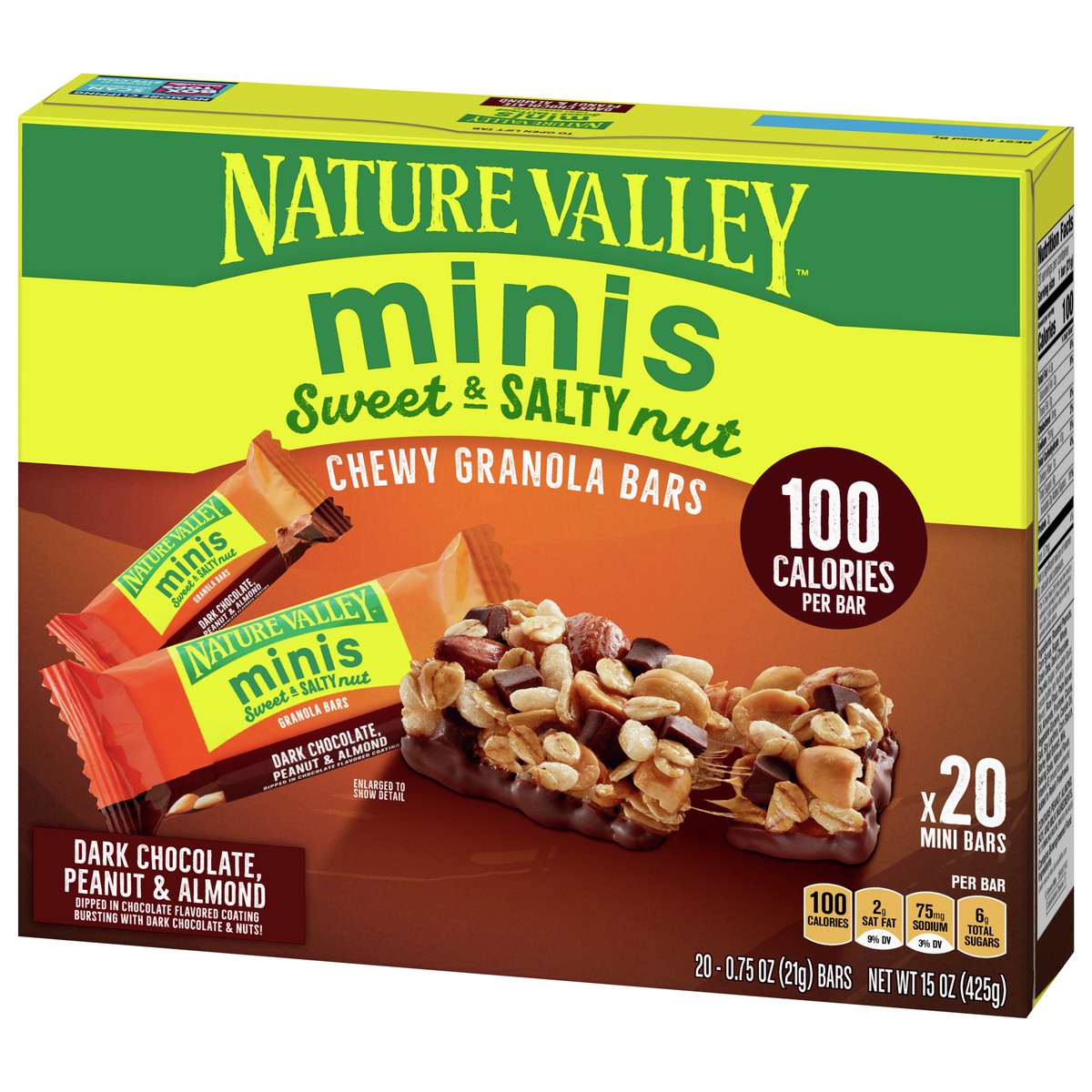 slide 9 of 9, Nature Valley Mini Granola Bars, Sweet and Salty Nut, Dark Chocolate Peanut Almond, 20 Bars, 15 OZ, 20 ct