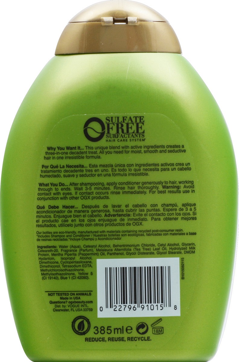 slide 8 of 10, OGX Hydrating + Tea Tree Mint Conditioner, Nourishing & Invigorating Scalp Conditioner with Tea Tree & Peppermint Oil & Milk Proteins, Paraben-Free, Sulfate-Free Surfactants, 13 Fl Oz, 385 ml