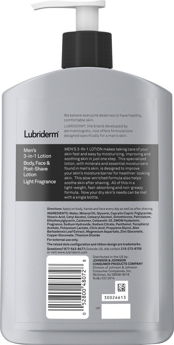 slide 3 of 7, Lubriderm Men's 3-In-1 Moisturizing Body Lotion with Aloe, 16 fl. oz, 16 fl oz