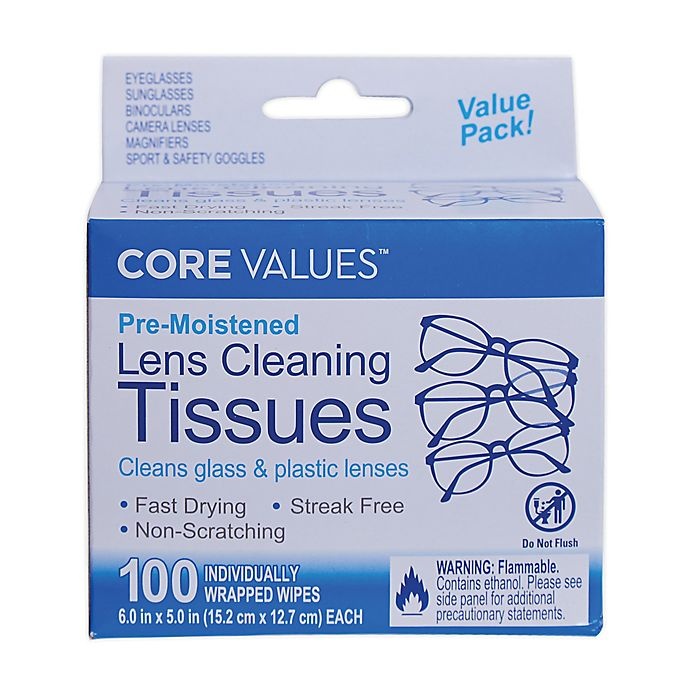 slide 1 of 1, Core Values Lens Wipes, 100 ct