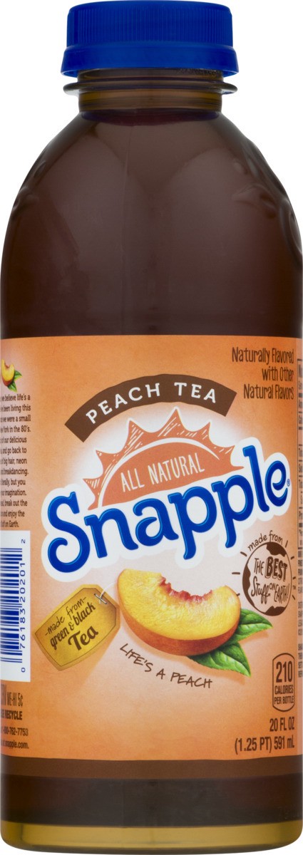 slide 9 of 9, Snapple Peach Tea, Recycled Plastic Bottle - 20 fl oz, 20 fl oz