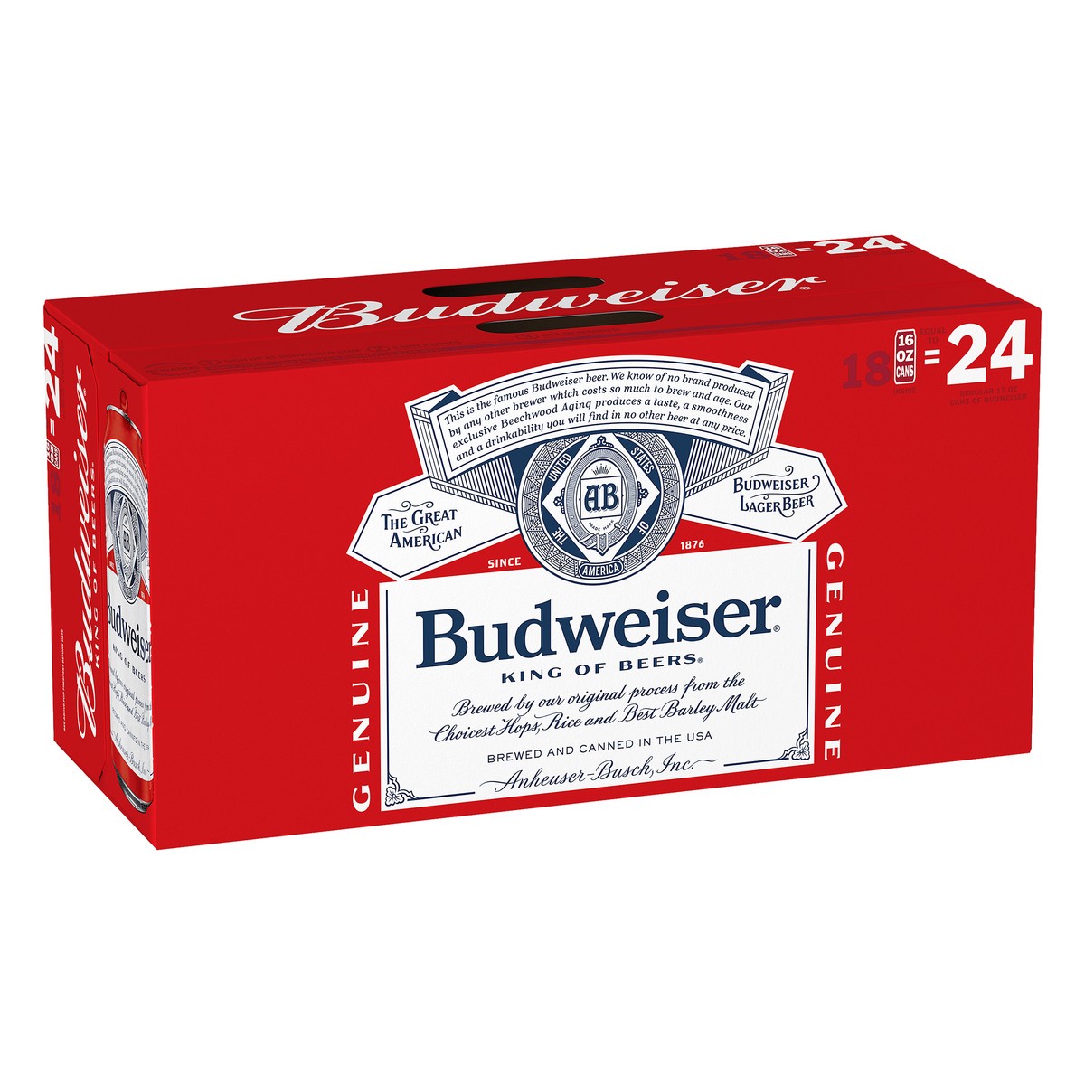 slide 4 of 8, Budweiser Lager Beer 18 - 16 fl oz Cans, 5% ABV, 16 fl oz