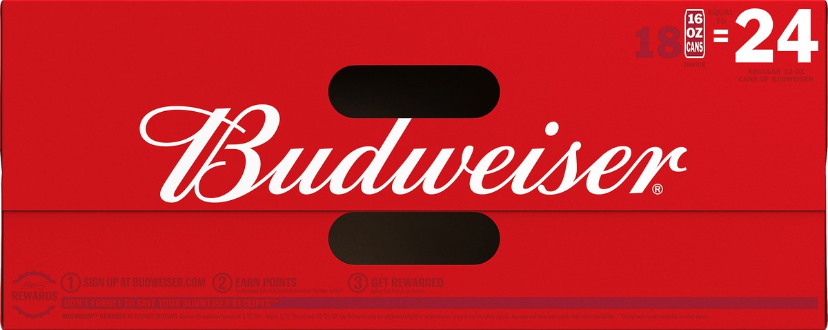 slide 7 of 8, Budweiser Lager Beer 18 - 16 fl oz Cans, 5% ABV, 16 fl oz