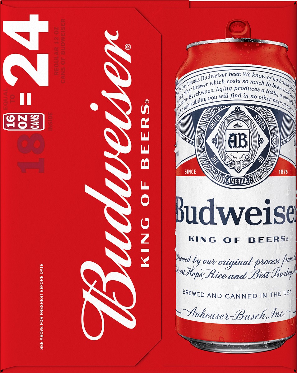 slide 3 of 8, Budweiser Lager Beer 18 - 16 fl oz Cans, 5% ABV, 16 fl oz