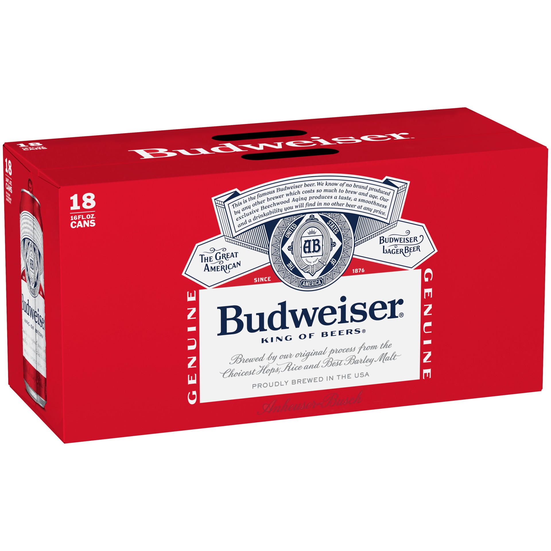 slide 1 of 8, Budweiser Lager Beer 18 - 16 fl oz Cans, 5% ABV, 16 fl oz