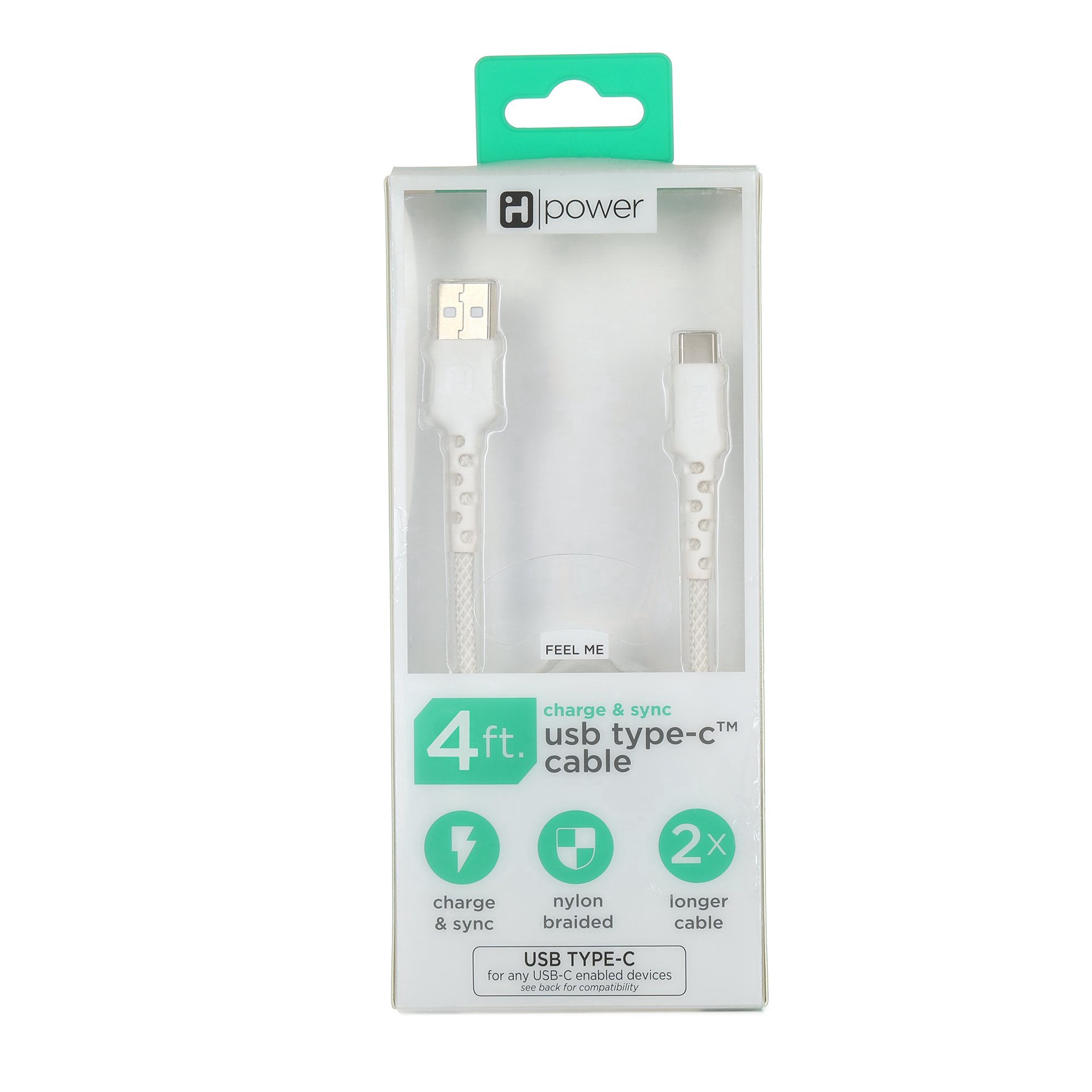 slide 1 of 1, iHome USB-C to USB-A Charging Cable - White, 4 ft