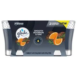 Glade Candle Smooth Bourbon & Oak Scent, 1-Wick, 3.4 oz (96.3 g) Each, 2 Counts, Fragrance Infused with Essential Oils, Lead-Free Wick Scented Candles