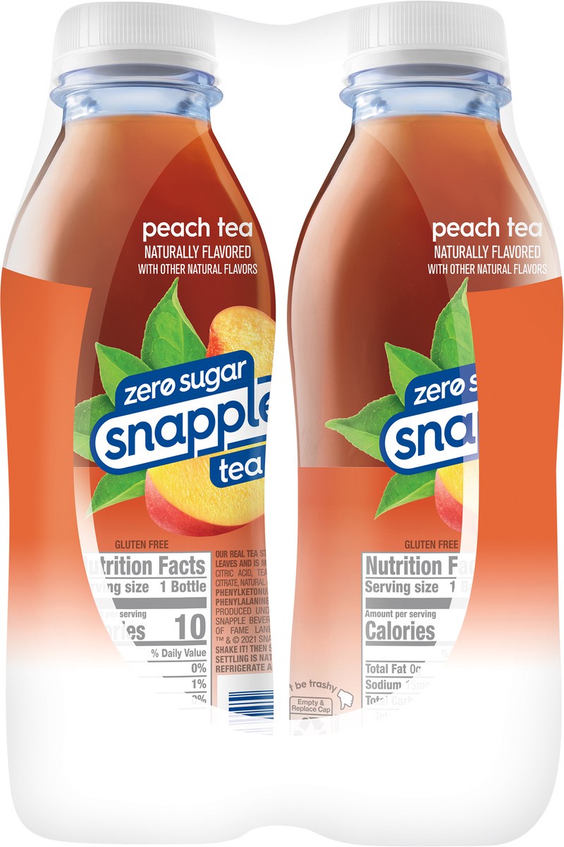 slide 4 of 11, Snapple Zero Sugar Peach Tea, 16 fl oz recycled plastic bottle, 6 pack - 6 ct, 6 ct; 16 oz