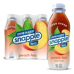 Snapple Zero Sugar Peach Tea, 16 fl oz recycled plastic bottle, 6 pack - 6 ct