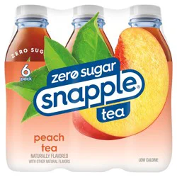 Snapple Zero Sugar Peach Tea, 16 fl oz recycled plastic bottle, 6 pack - 6 ct