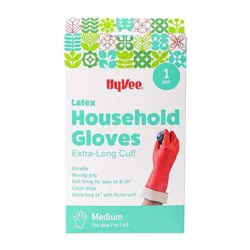 Hy-Vee Latex Household Gloves Extra-Long Cuff, Medium