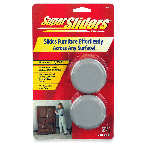 slide 1 of 1, SuperSliders 2-1/8 inch Self Stick Furniture Carpet Sliders, 2-1/8