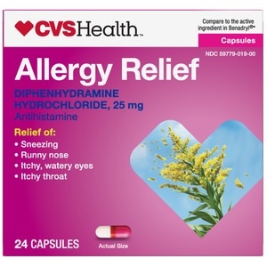 slide 1 of 1, CVS Health Allergy Relief Diphenhydramine Hcl Capsules, 24 ct