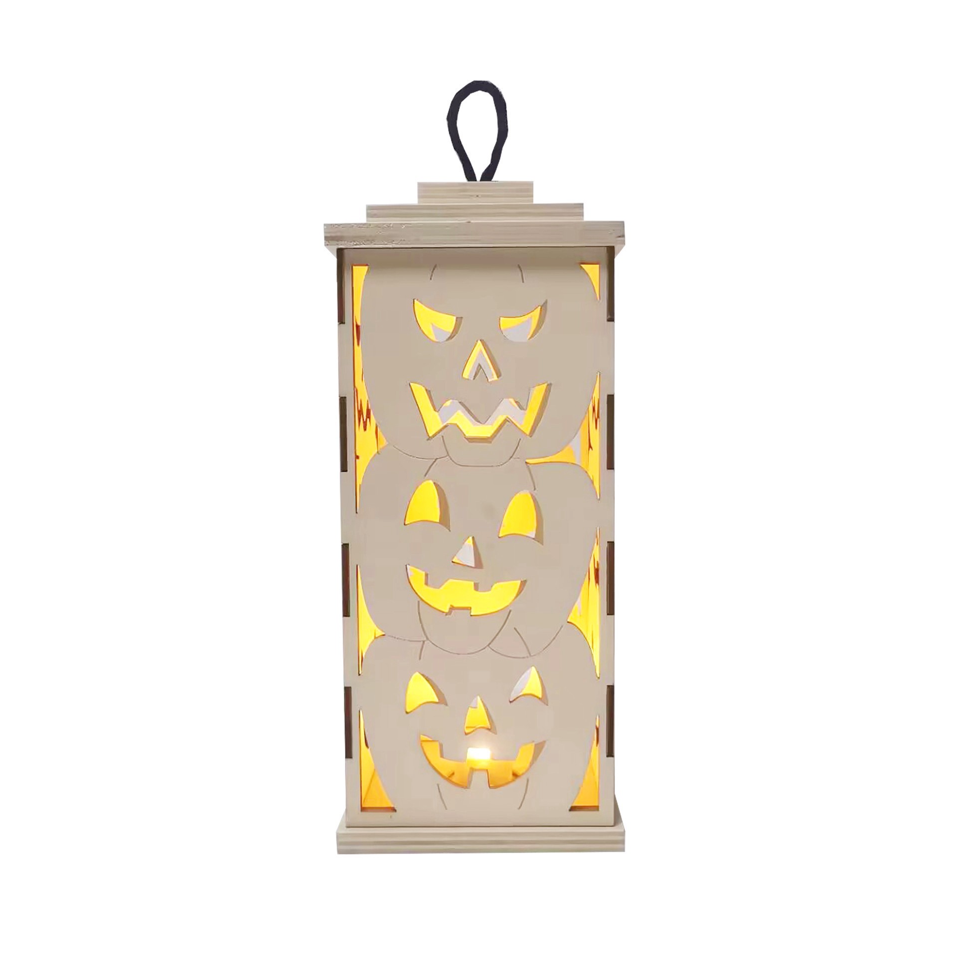 slide 3 of 4, 10" Diy Led Pumpkins Wood Lantern Decor By Make Market, 4.25 in x 4.25 in x 10 in