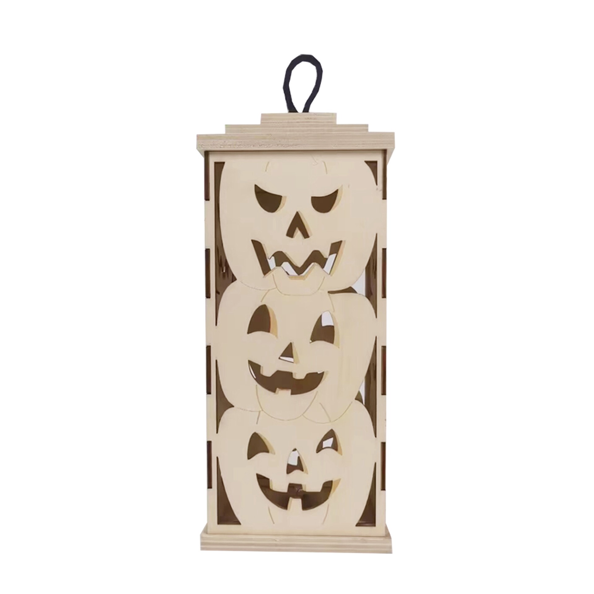 slide 2 of 4, 10" Diy Led Pumpkins Wood Lantern Decor By Make Market, 4.25 in x 4.25 in x 10 in