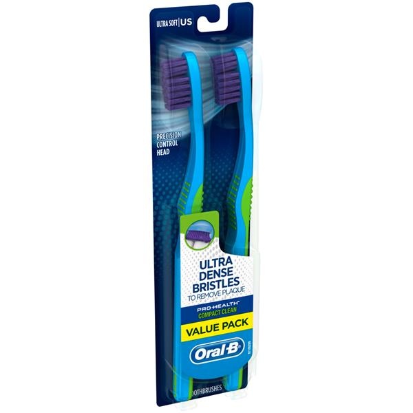 slide 1 of 1, Oral-B Pro-Health Compact Clean Ultra Soft Toothbrush, 2 ct