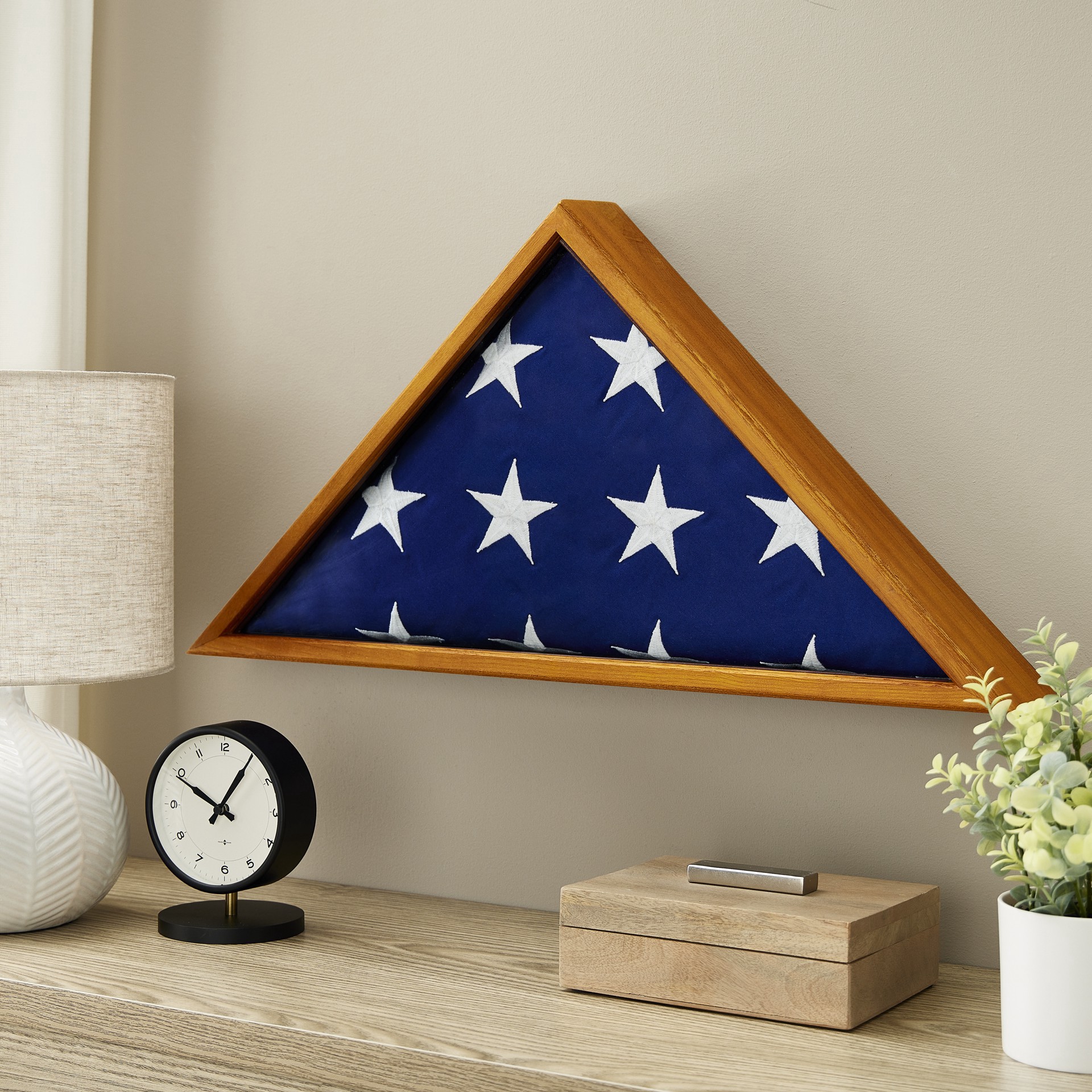 slide 3 of 4, Oak Memorial Flag Case By Studio Decor, 26.1 in x 13 in x 3.25 in